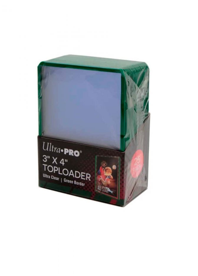 Набор защитных коробочек-топлоудеров UltraPro Toploaders для карт 3x4 Green Border (25 шт.) - фото №1